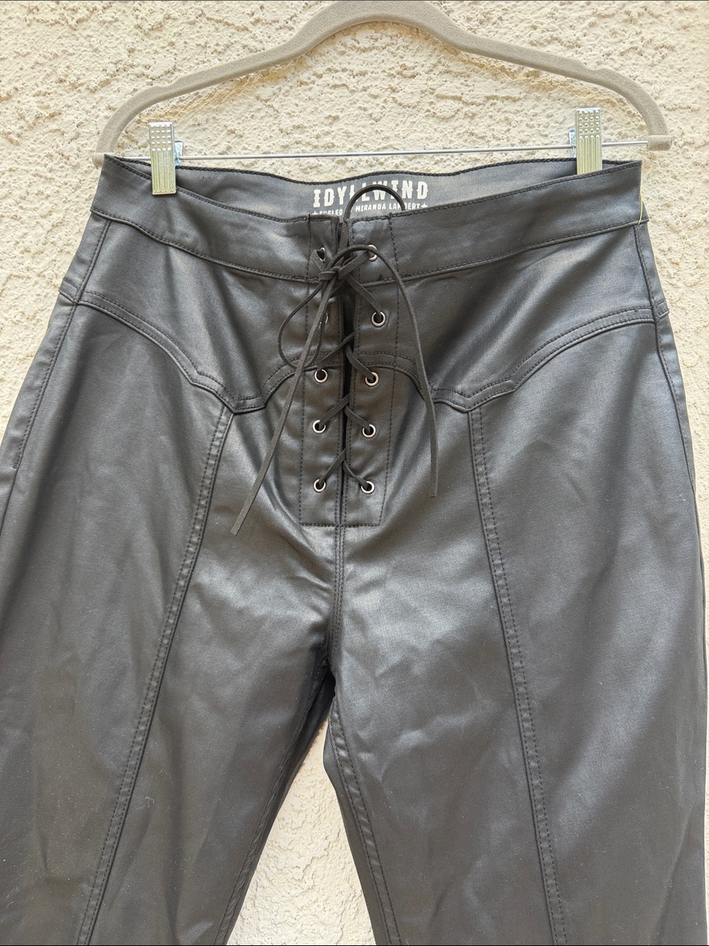 IDYLLWILD Miranda Lambert Black Faux Leather Lace up Flare Pants Women's Size 12 - Picture 3 of 7